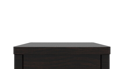 Dark wooden box top isolated on a transparent background. Smooth rounded edges and realistic wood grain texture. Perfect for product design, packaging mockups, and 3D rendering projects. png file