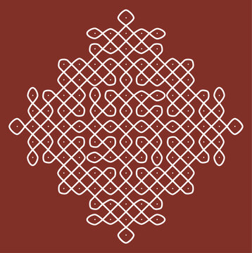 Kolam line art 15-1 straight dots. South Indian traditional art.