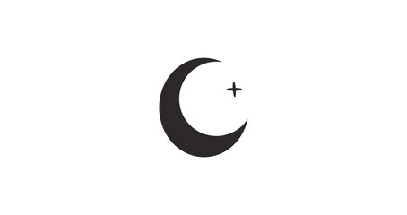 Black crescent moon paper cutout, moon icon, waxing moon symbol, crescent moon icon symbol set on transparent background.