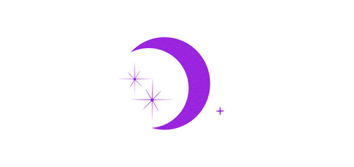 Purple crescent moon paper cutout, moon icon, waxing moon symbol, crescent moon icon symbol set on transparent background.