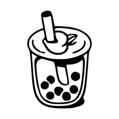 cute bubble tea (boba) cup outline icon
