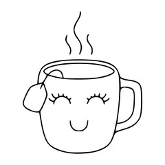 cute kawaii smiling tea mug line art