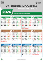 set of Indonesian Calendar in modern and minimalist style