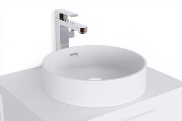 Modern white bathroom sink with chrome faucet isolated on white background
