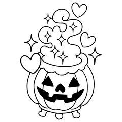kawaii pumpkin cauldron potion with magic swirls