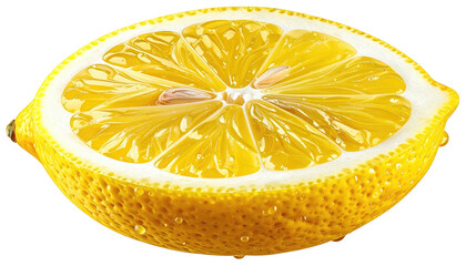 Half of a bright yellow lemon, cross-section, juicy, close-up with rind