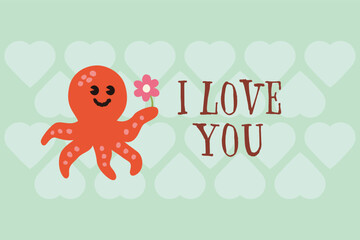 Cute octopus illustration for valentine's day.