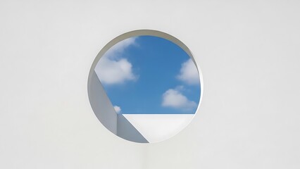 A serene view of the blue sky and white clouds framed by a modern circular opening © Creative Parul 