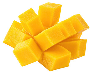 Diced, vibrant yellow tropical fruit, cut into cubes