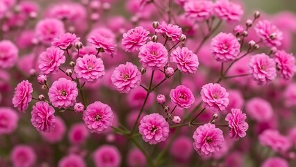 Fototapeta premium Vibrant pink double baby's breath flowers blooming beautifully in a soft garden setting