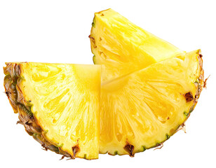 Two juicy pineapple slices, one slightly angled. Isolated on black