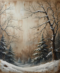 Vintage Christmas junk journal page for scrapbook with forest, paper card craft, ephemera, winter holiday background