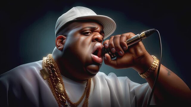 Fictional Hip-Hop Rapper Caricature Performing with Microphone