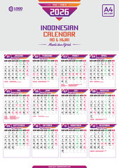 set of Indonesian Calendar in modern and minimalist style