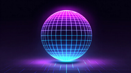 Obraz premium Digital globe with colorful grid design and neon glow effect