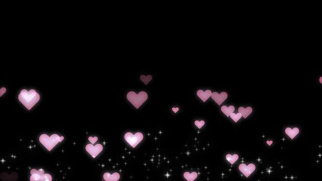 ハートとキラキラが下から飛び出すループ素材,透過背景,ピンク