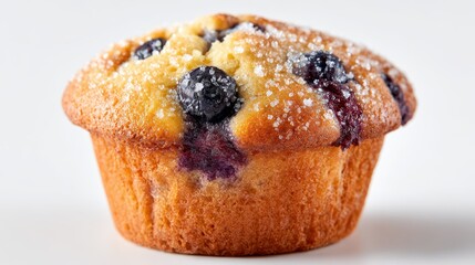 Fresh blueberry muffin on a clean white background, close-up pastry photography