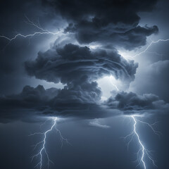 A spectacular and dramatic lightning storm illuminates the ominous, swirling dark clouds, showcasing the raw, untamed power and awe-inspiring fury of nature's electrical forces