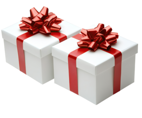 Two Elegant Gift Boxes Wrapped in Red Ribbons and Bows, Perfect for Celebrating Special Occasions and Making Loved Ones Feel Cherished, png, isolated on transparent background	

