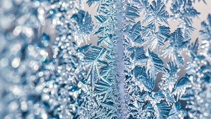 Macro Frost Crystal Texture on Glass Surface