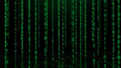Fototapeta premium Green Binary Code Matrix Background Digital Technology Data. Concept featuring binary code, matrix, digital, green, technology.