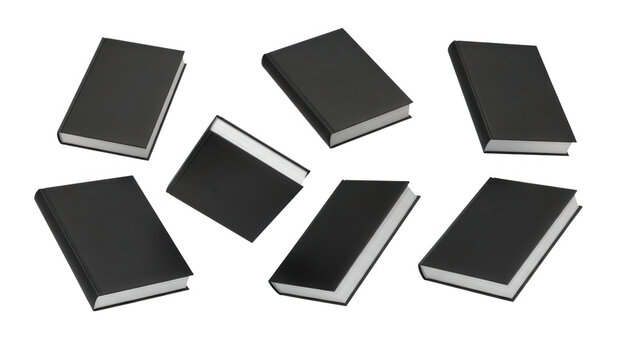 Black hardcover book set isolated on transparent background
