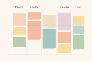 Modern scheduling template design with pastel color blocks for effective time management and organization fostering productivity in a serene workspace environment
