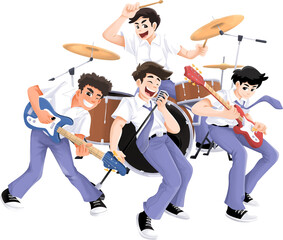 High School Boy Students Playing Band Together