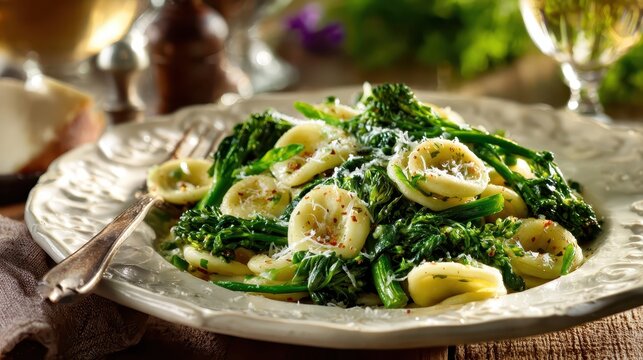 Orecchiette pasta with broccoli rabe and parmesan cheese