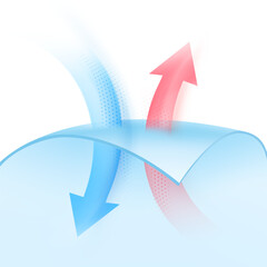 Material with arrows for presentation breathable materials, airflow, air exchange. Vector illustration isolated on white background. Ready for use in your infographic, presentation. EPS10.