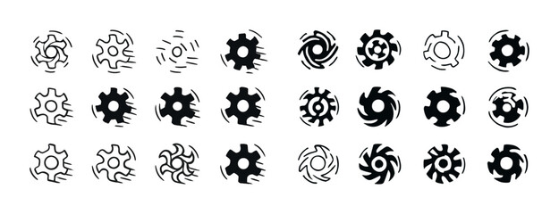 Set of 24 gear icons with various designs and styles
