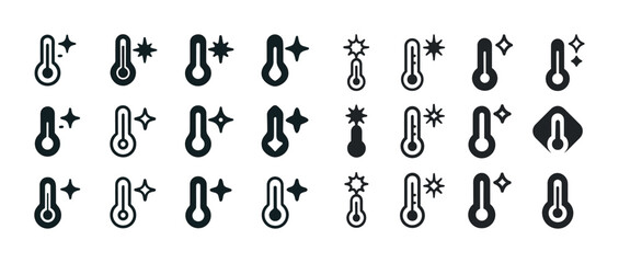 Set of thermometer icons indicating temperature variations in mi