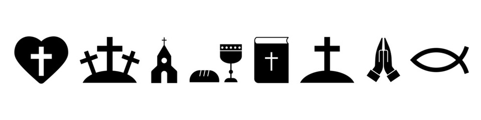 Obraz premium Christian Religion and Church Icons Set
