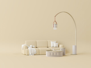 Elegant neutral-toned living space with contemporary decor creative home accessories 3d render	