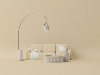 Elegant neutral-toned living space with contemporary decor creative home accessories 3d render	