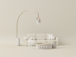 Elegant neutral-toned living space with contemporary decor creative home accessories 3d render	