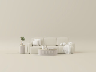 Elegant neutral-toned living space with contemporary decor creative home accessories 3d render	