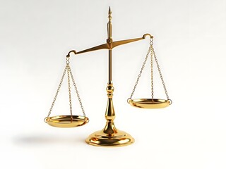 Golden scales of justice with two empty plates metallic shiny