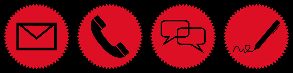 4 rot schwarze Kontakt Buttons als Web Icons