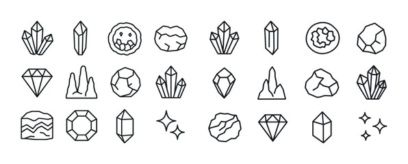 Fototapeta premium Collection of simple black and white crystal and gemstone outlin