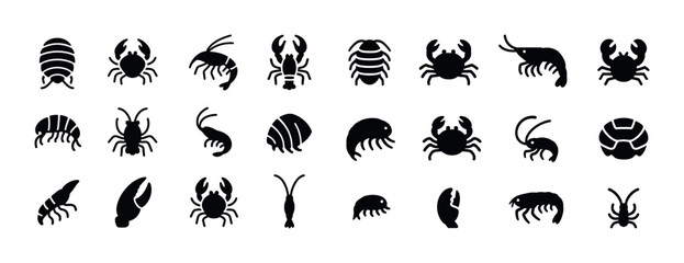 Obraz premium Silhouette icons of various crustaceans and marine arthropods