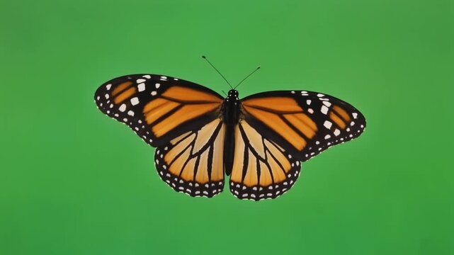 green screen with Monarch butterfly flying with orange and black wings 