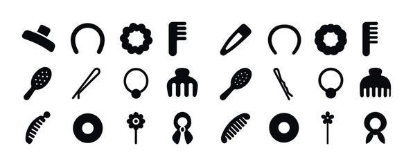 Collection of black hair accessory silhouettes with combs and cl
