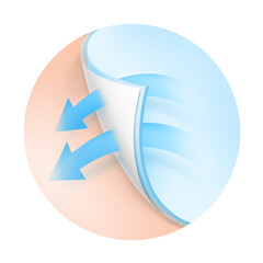 Two wavy layers with arrow. Great for the presentation of permeable materials. Vector illustration isolated on white background. Template for your product. EPS10.