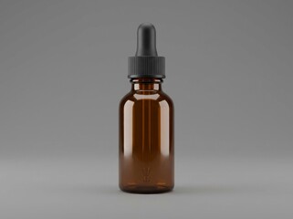 Fototapeta premium Dropper Bottle with Glass Pipette on Grey Background, Cosmetic Container, Product Photography, Studio Environment, Close-up View, Minimalist Concept