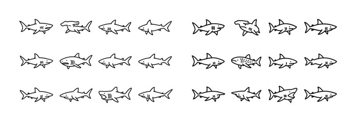 Obraz premium Cartoon shark varieties in rows illustrating diverse species