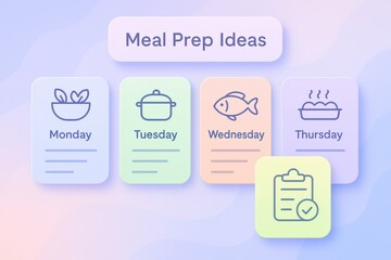 Obraz premium Meal Prep Ideas Visualized for Weekly Planning with Engaging Icons Reflecting Healthy Eating and Organized Cooking Habits for a Balanced Lifestyle
