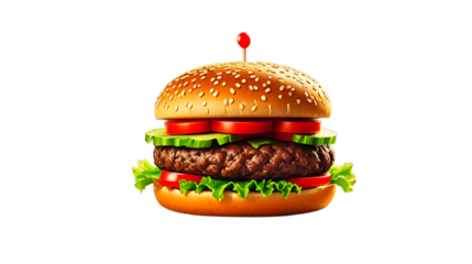 hamburger on black background.stock photo of a classic cheeseburger with various toppings.