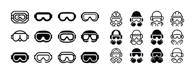 Various winter sports goggles and gloves icons set