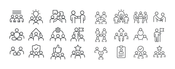 Fototapeta premium Teamwork icons set: collaboration, brainstorming, leadership, co